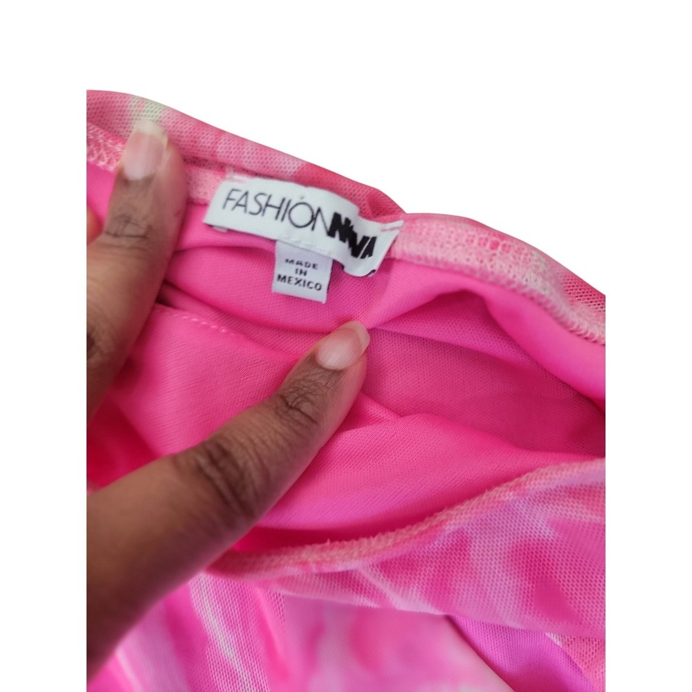 Fashion‎ Nova Pink Marble Mesh One Shoulder Cut Out Bodysuit XL - Picture 5 of 6